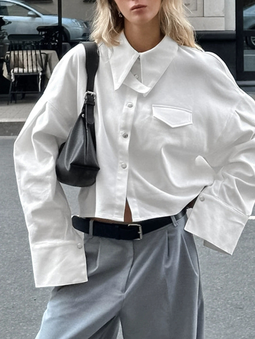 Forever 21 White Oversized Cotton Lapel Shirt Office Spring